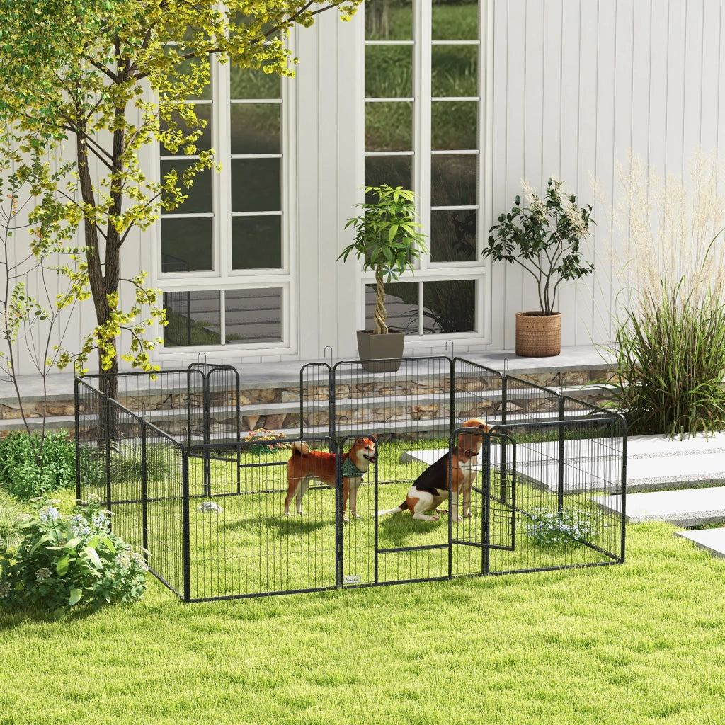 Recinto per Cani a 12 Pannelli Modulabili da 80x1.5x80 cm. Pieghevole con Porta in Acciaio. 12 Picchetti. Grigio