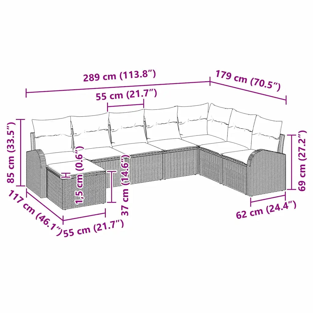 Set Divano da Giardino 8 pcs Grigio chiaro Poly Rattan 3346162
