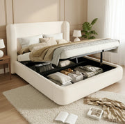 Letto matrimoniale contenitore 140x190 cm in bouclé beige con rete a doghe HOMVRA