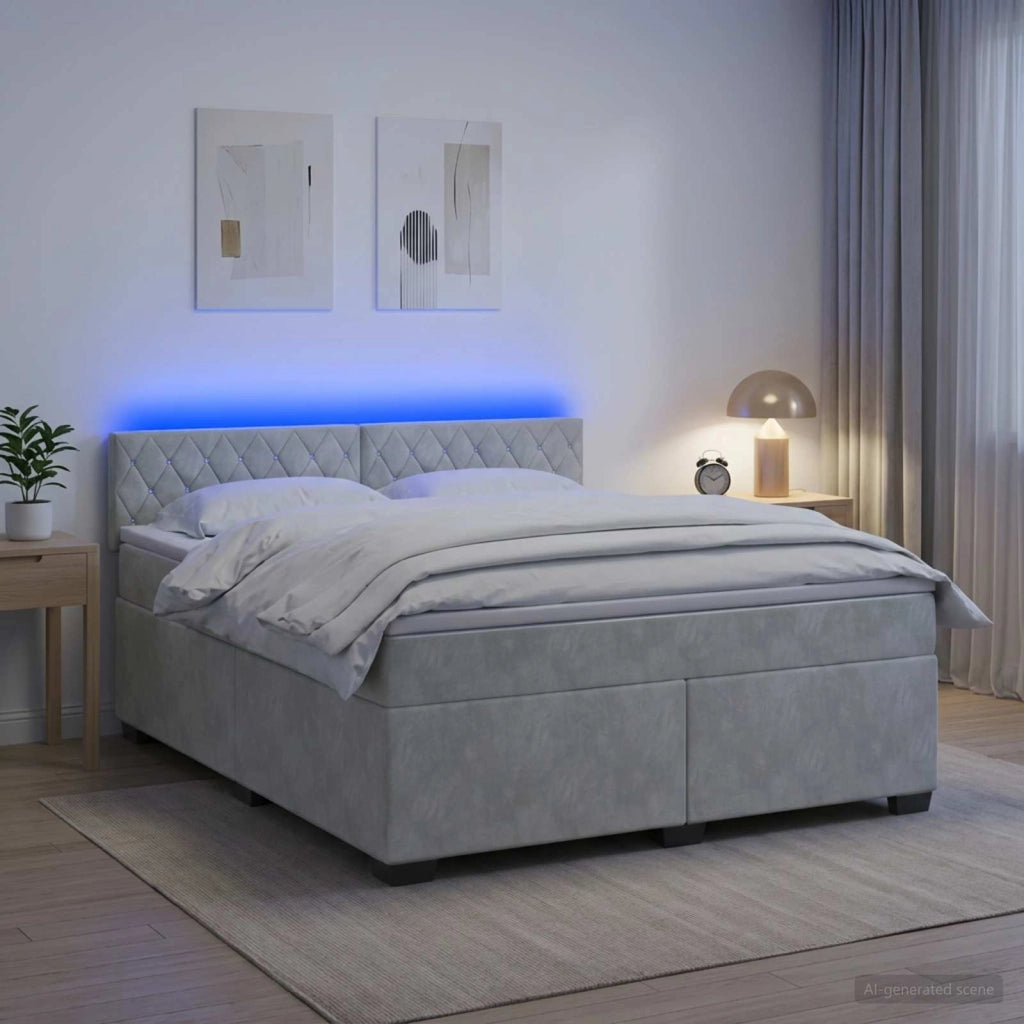 Letto con Box Spring, Materasso e LED Grigio Chiaro Velluto 3452168