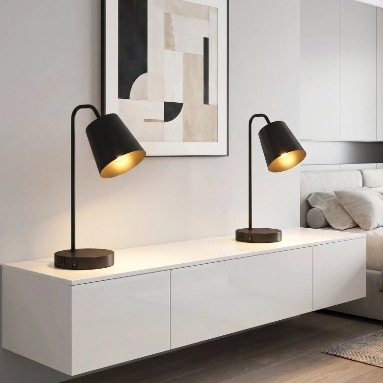 Set di 2 lampade da tavolo ULEVR in acciaio nero con USB-A e USB-C, attacco E27 per camera e ufficio
