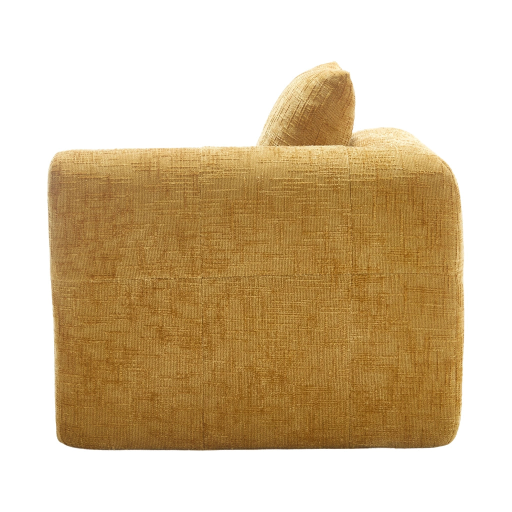 Divano chaise longue 158x90x60 cm con tasche laterali e cuscino in ciniglia gialla