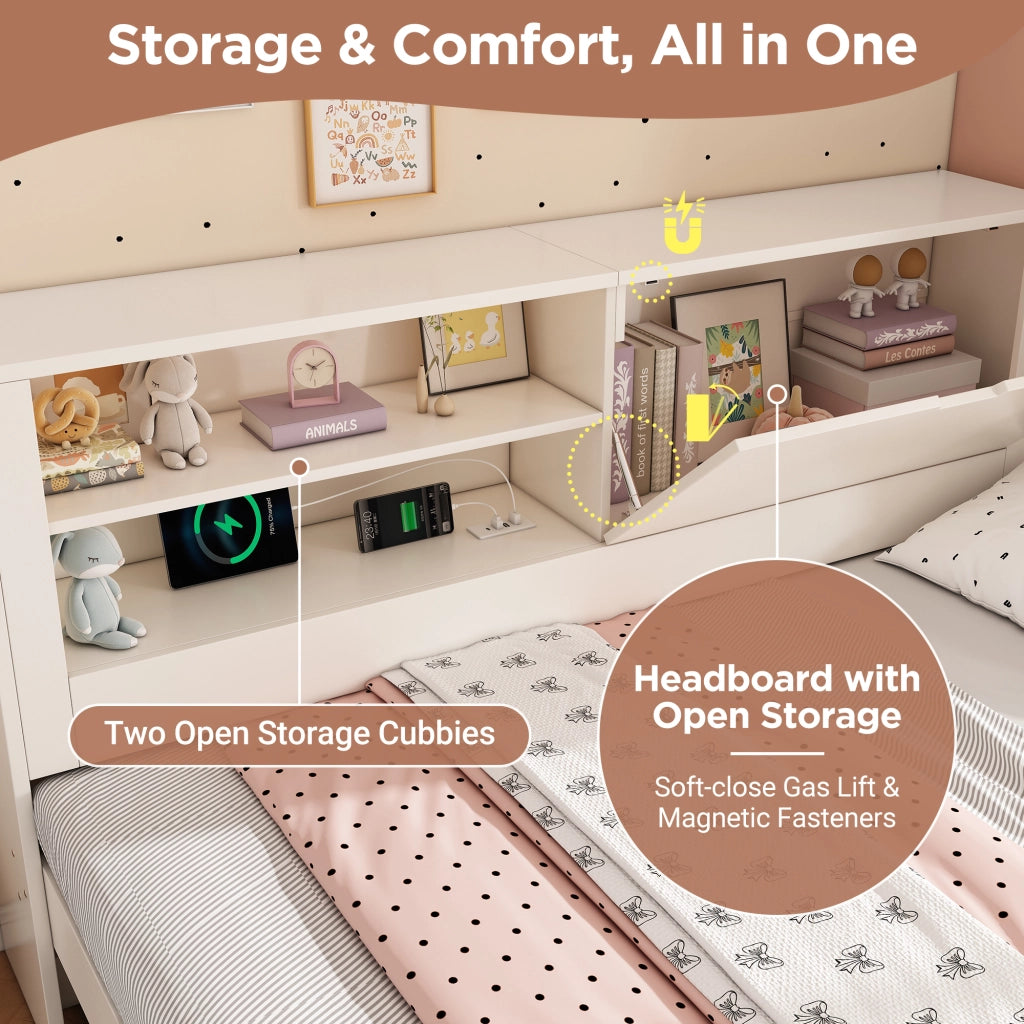 Letto divano 90×200 cm con letto estraibile 90×190 cm; vani; USB e USB-C; 2 posti; senza materasso; bianco