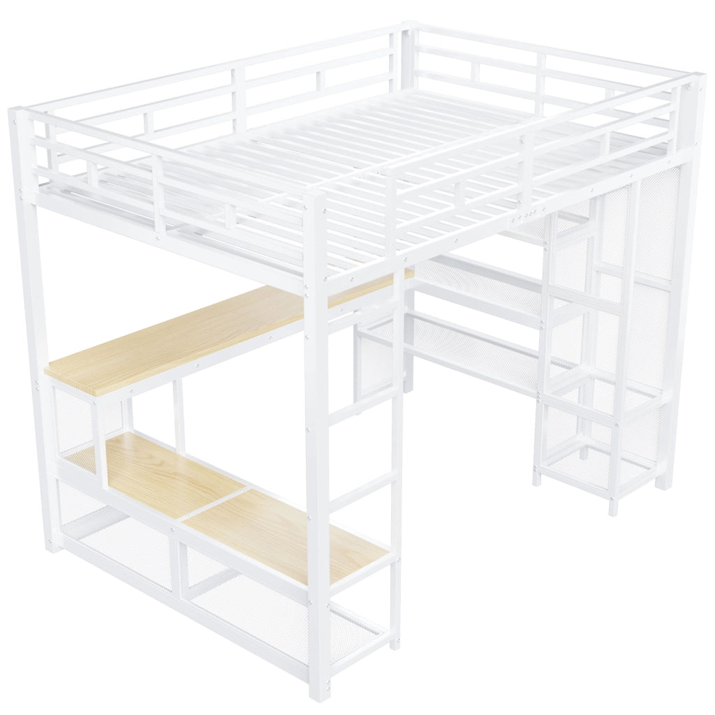 Letto a soppalco 140x200 con scrivania, LED e armadio