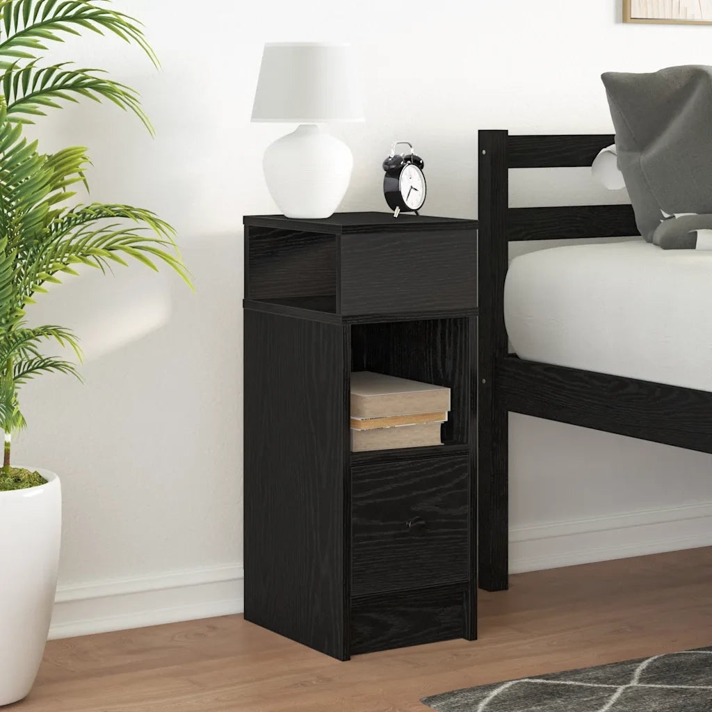Comodino | Armadio da Notte | Mobiletto da notte con Cassetto Nero 25x31x66 cm