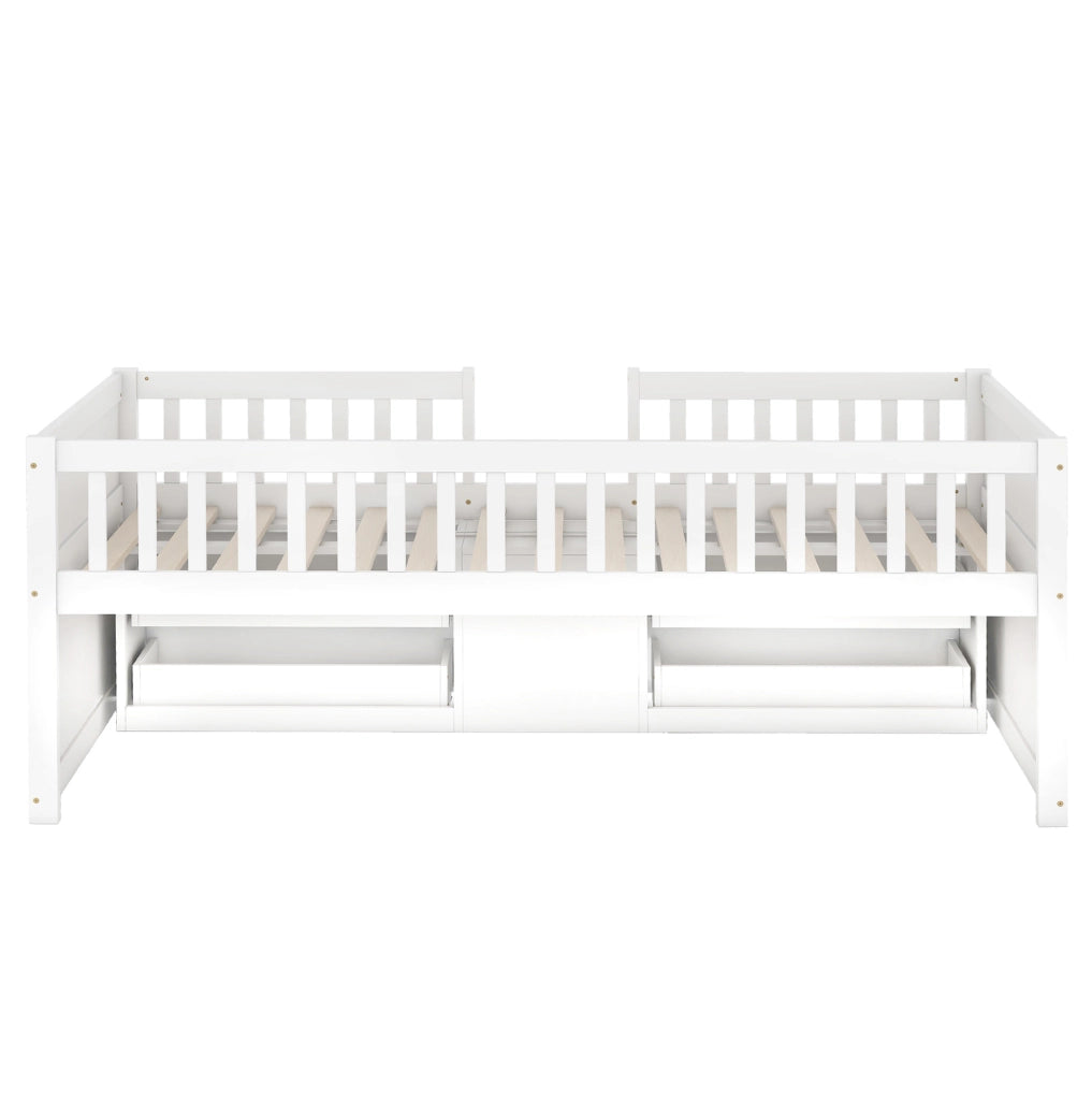 LETTO Semialto 90x200 cm con 4 cassetti scala e sponde in legno di pino bianco