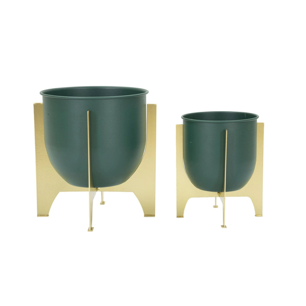 Set di 2 Vasi per Piante VKH396, Verde, Metallo, 24,5x24,5x2 cm