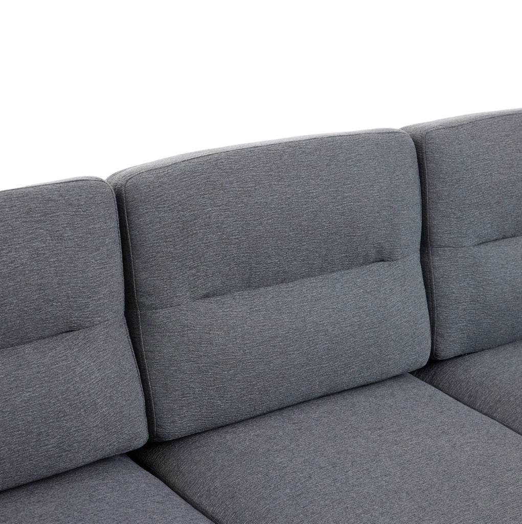 Divano angolare a L 3 posti con chaiselongue grigio 204x136x80 cm con tasche laterali e 10 piedi