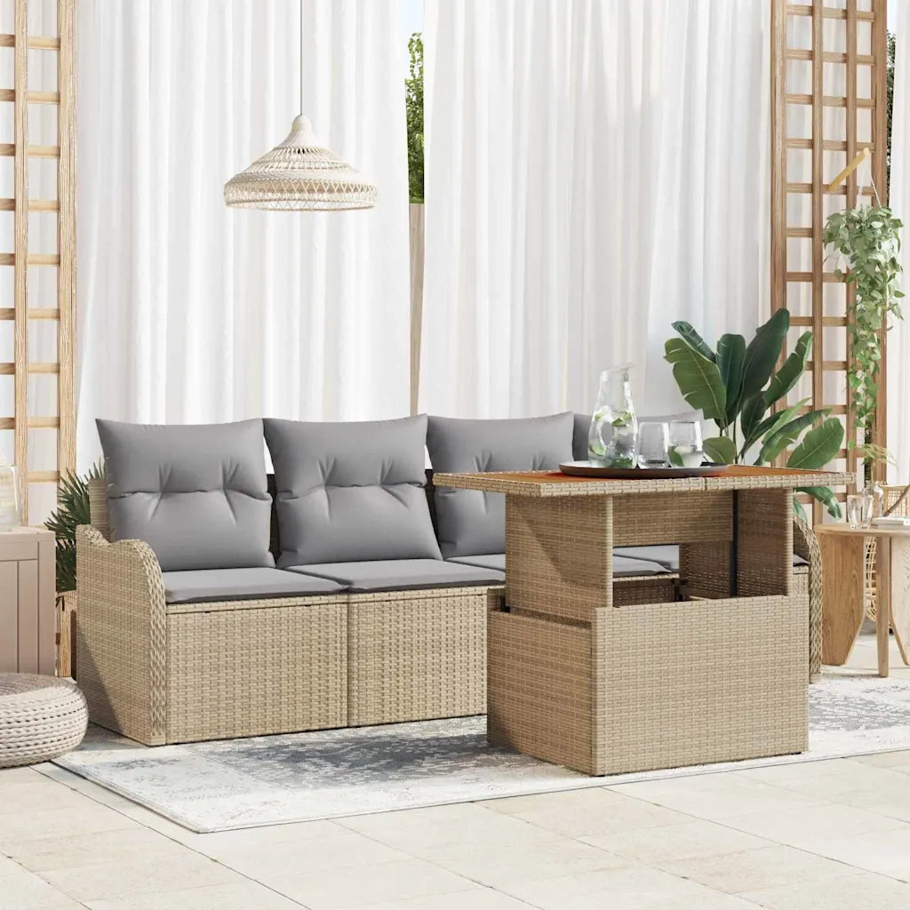 Set Divano da Giardino 5 pcs Beige e Grigio Chiaro polyrattan