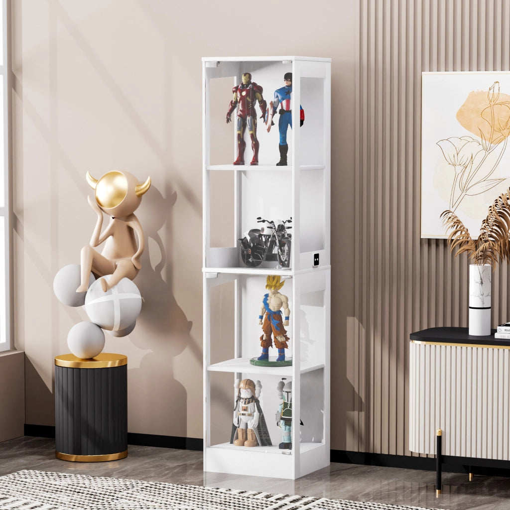 Vetrina con ante in vetro LED a tre colori e sensore di movimento in MDF bianca per soggiorno 40 × 35 × 165 cm