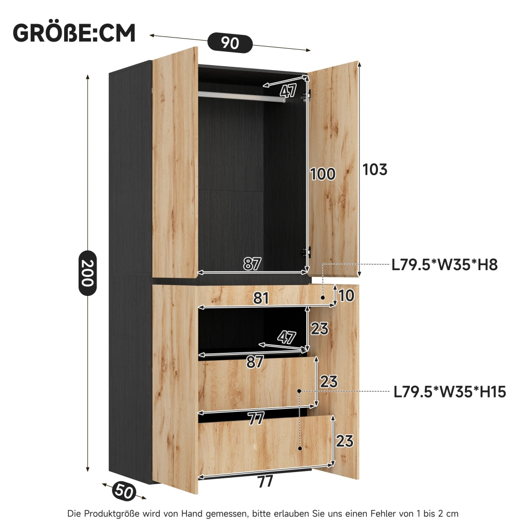 Armadio con cassetto portagioie asta appendiabiti e ripiano superiore MDF e pannello truciolare rovere 90 × 50 × 200 cm