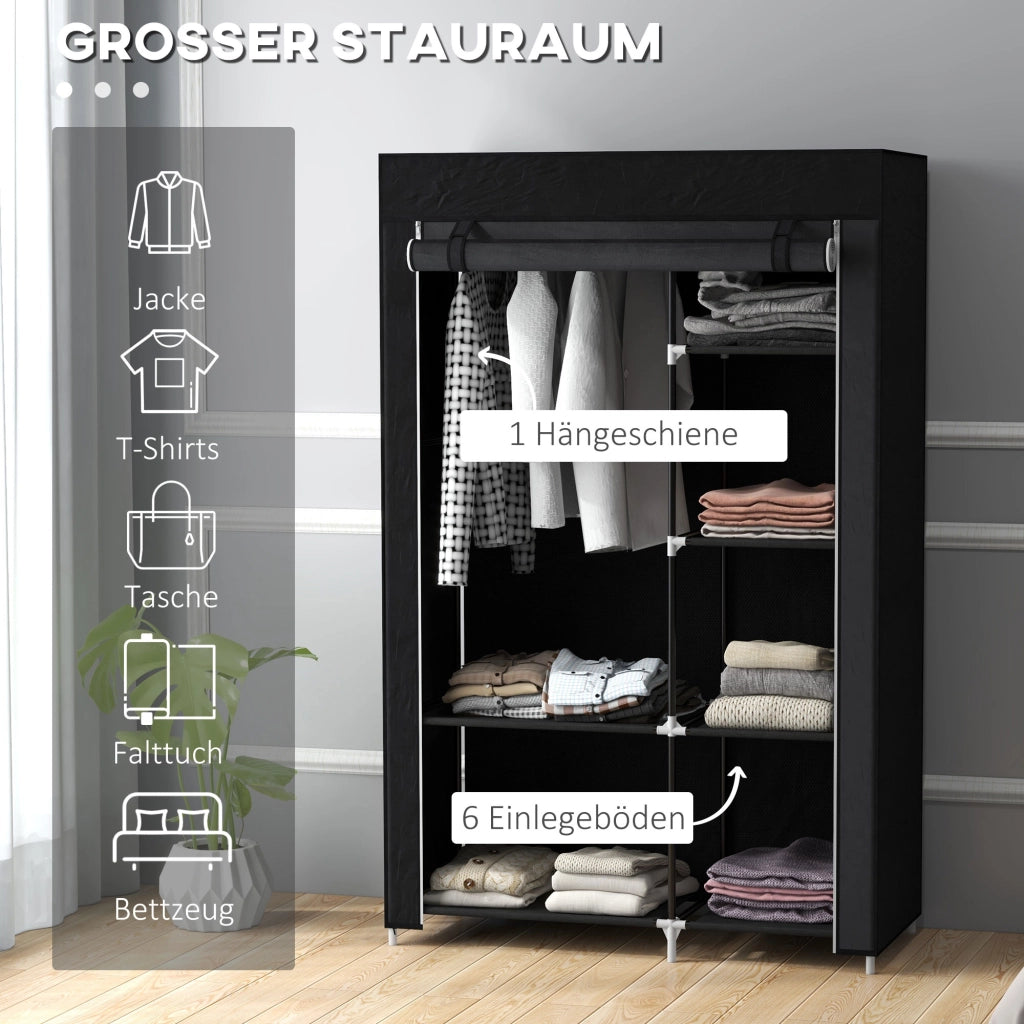 Armadio in tessuto con 6 ripiani e barra appendiabiti con zip per camera da letto struttura in acciaio nero 103 × 43 × 162,5 cm