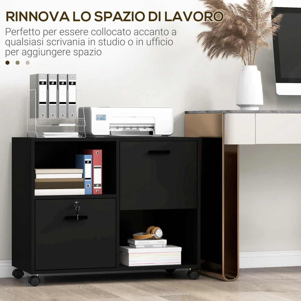 Scrivania con 2 Cassetti e Ripiani ¨C Minimal ¨C Nero 80x40x66cm