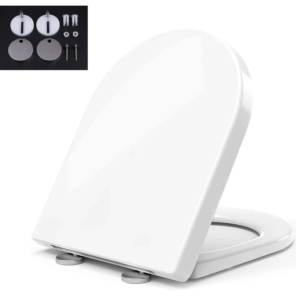 Copriwater a forma di d, sedile wc con abbassamento automatico,