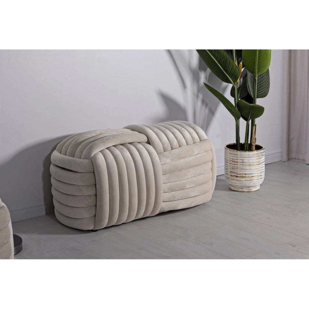 Panca Gomitolo 1, Beige, Cotone, 90x45x45 cm