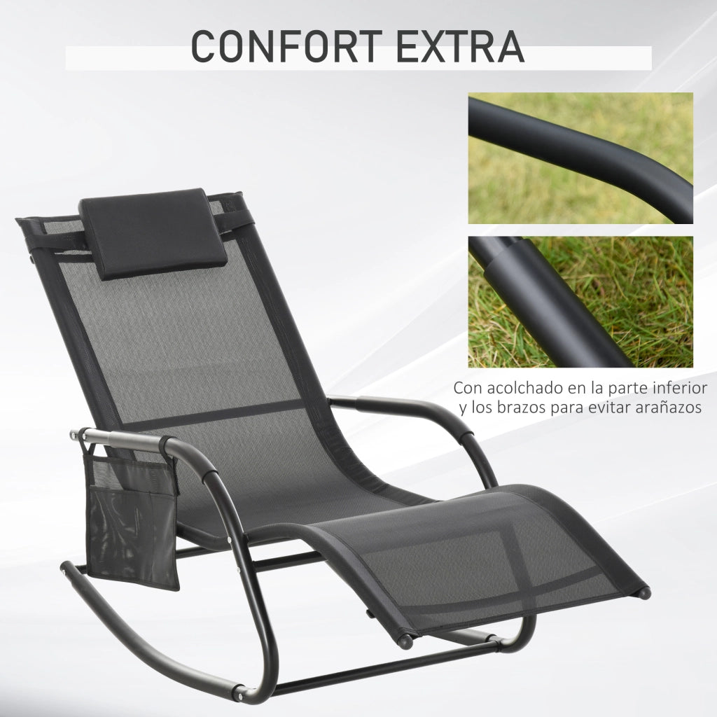 Poltrona a Dondolo Esterna con Braccioli e Tasca Laterale ¨C Minimal ¨C Nero 150x62x88 cm