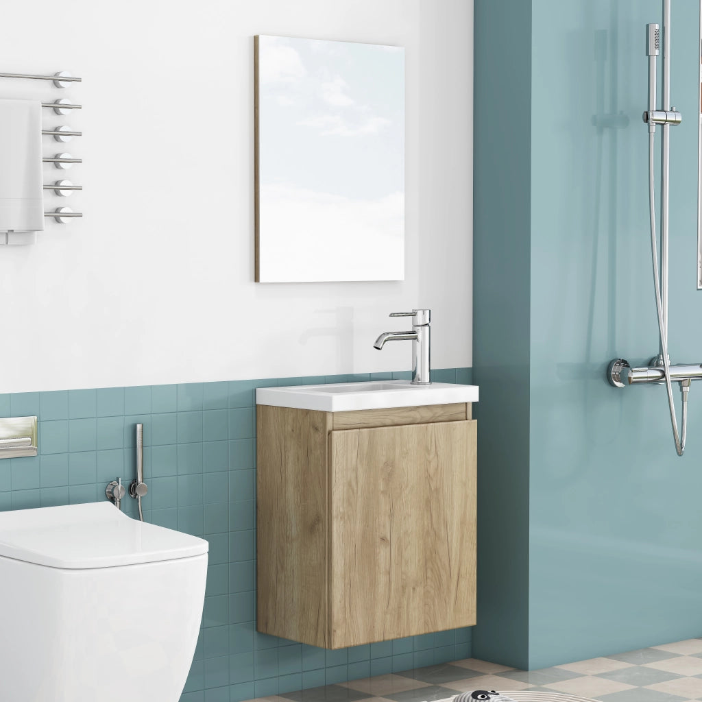 Mobile da bagno con lavabo e specchio - per bagno - in MDF - 45×34×58 cm - rovere