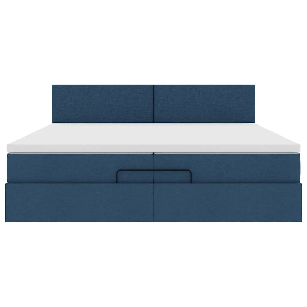 Struttura Letto Pouf con Materasso Blu 200x200 cm in Tessuto