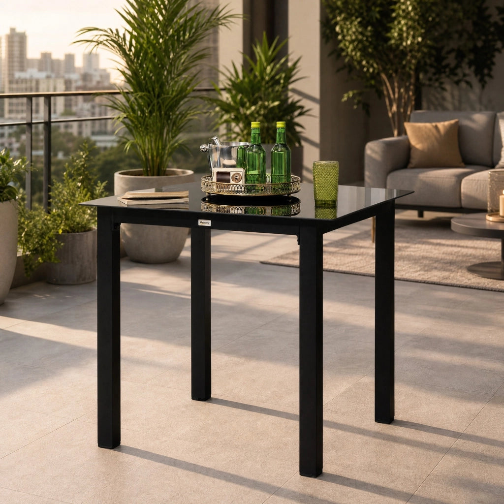 Tavolo da giardino quadrato 80x80x74 cm in alluminio nero per 4 persone