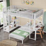 Letto a castello 90 x 200 cm, struttura in metallo, con scrivania, presa di ricarica, 4 ripiani portaoggetti, bianco