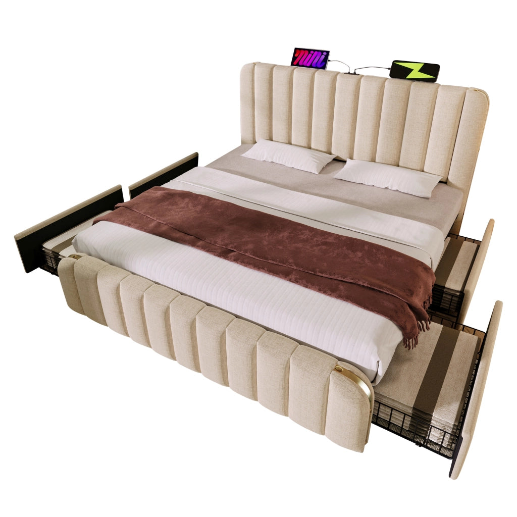 letto imbottito lino beige 180 x 200 cm