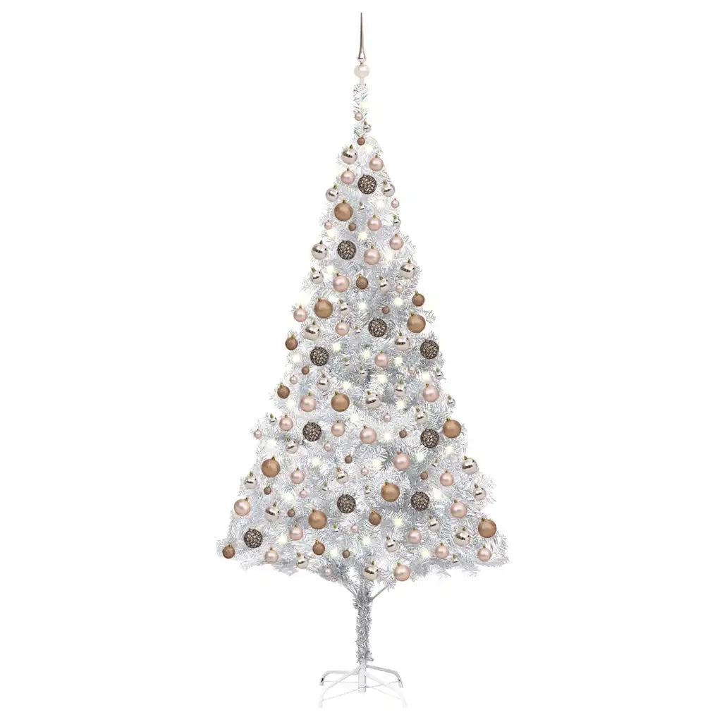 Albero di Natale Preilluminato con Palline Argento 210 cm PET 3077611
