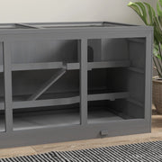 Gabbia per piccoli animali a più livelli in legno grigia 115 × 57 × 55 cm con tetto regolabile e vassoio lavabile