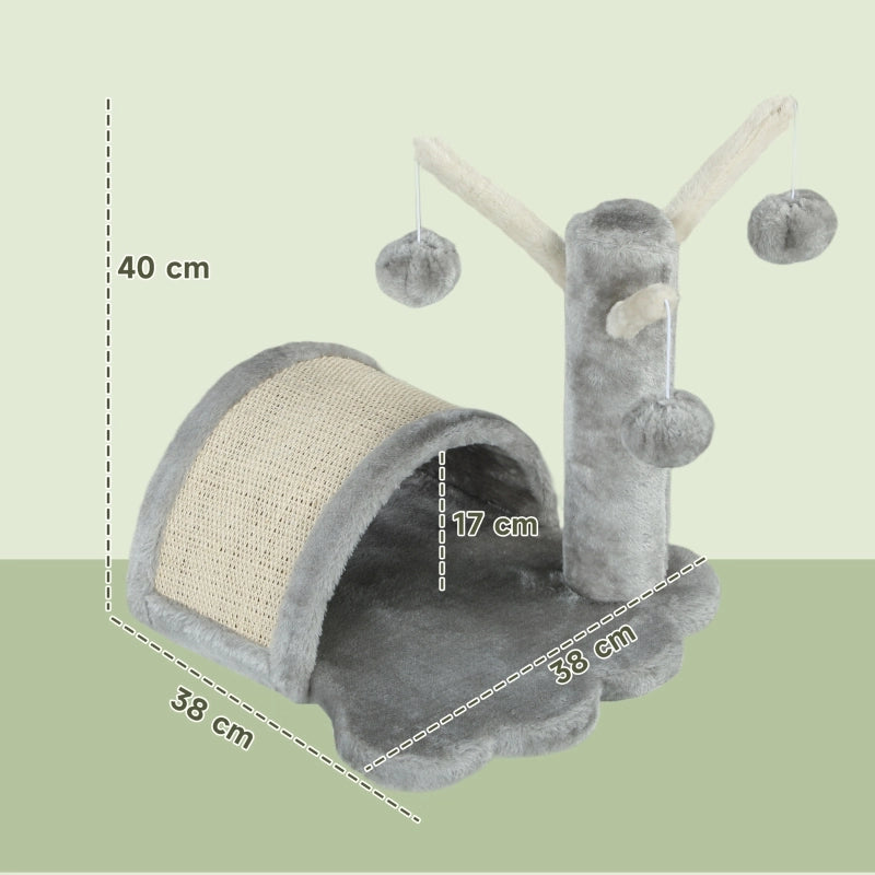 ALBERO GATTI con piattaforma a zampa 40 cm in peluche grigio chiaro