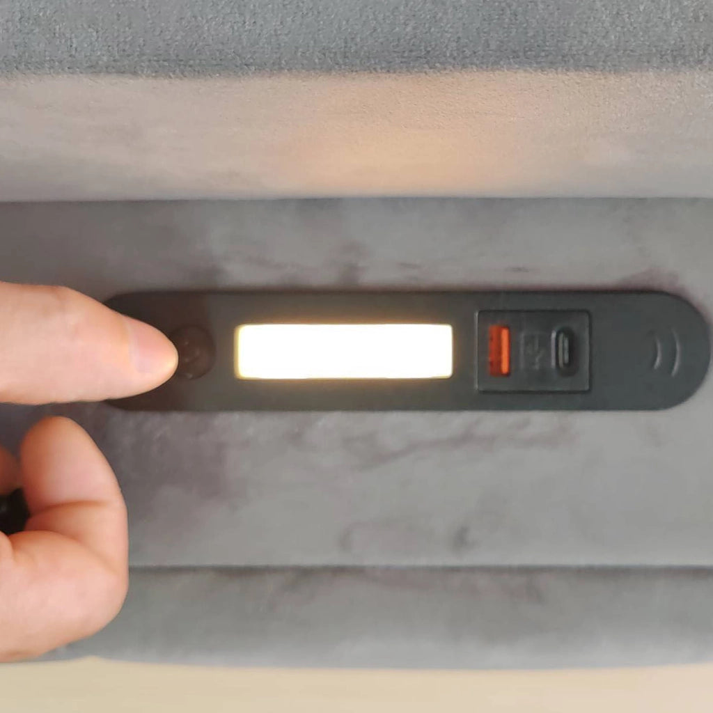 Letto divano singolo 90 × 200 cm con contenitore idraulico; luce notturna; USB e Type-C; senza materasso; grigio chiaro