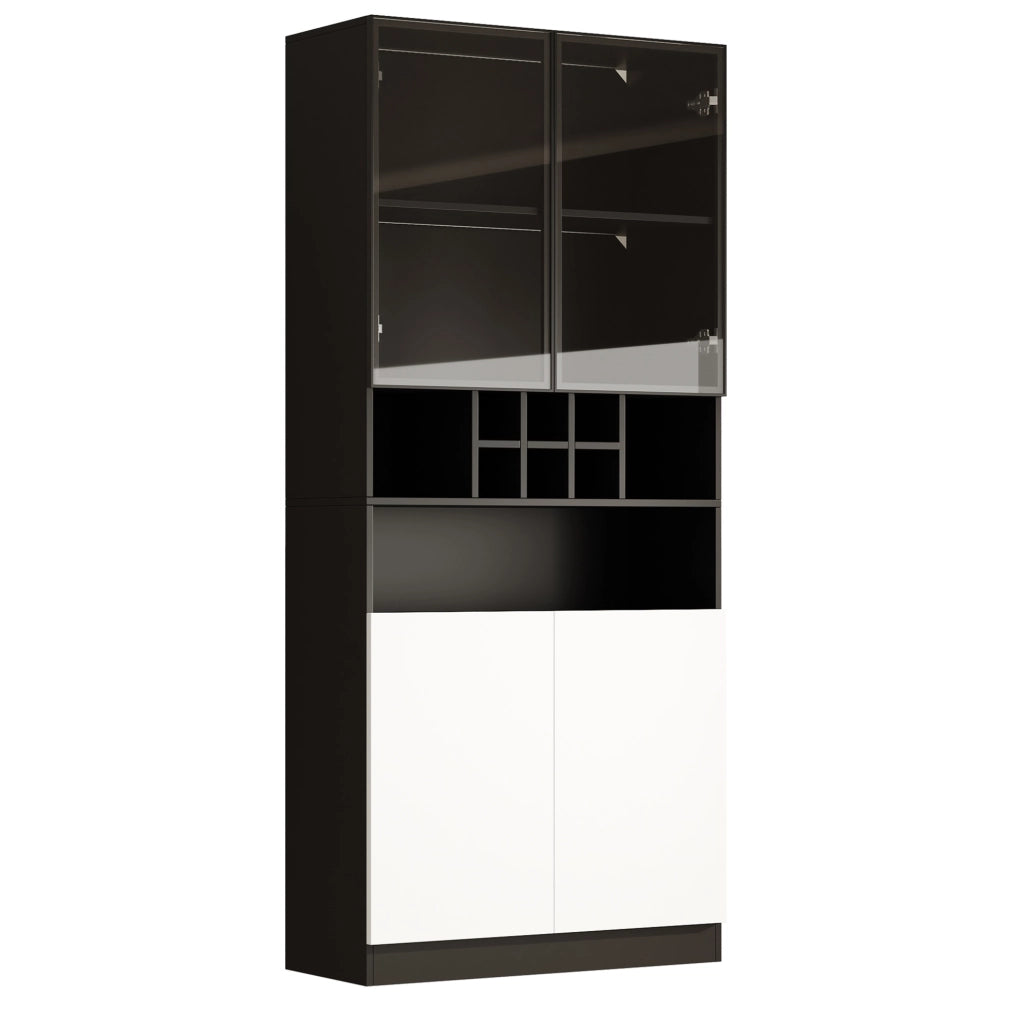 Vetrina alta 80x30x180 cm con LED multicolore; portabottiglie e 2 ante; nera