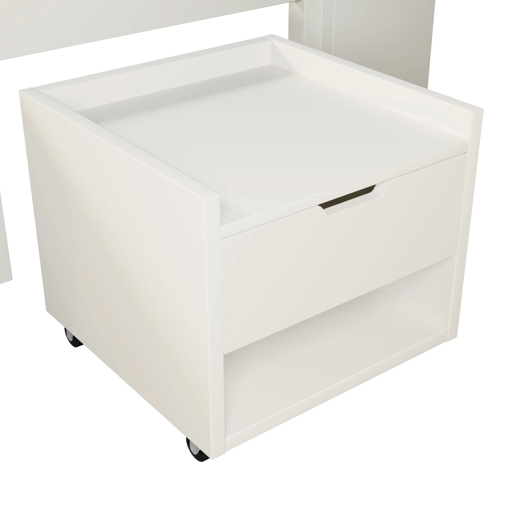 Letto matrimoniale 140 × 190 cm con comodini mobili in legno bianco LED USB Type-C cassetto e ripiani