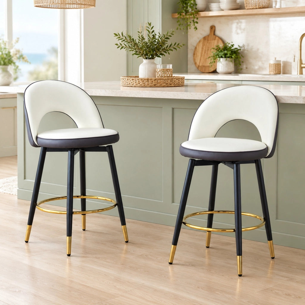 Set 2 sgabelli da bar girevoli 360° in PU grigio scuro e bianco HOMVRA
