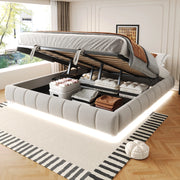 Letto Matrimoniale Imbottito 180x200 cm in Velluto con Contenitore Idraulico; LED; Testiera; Beige