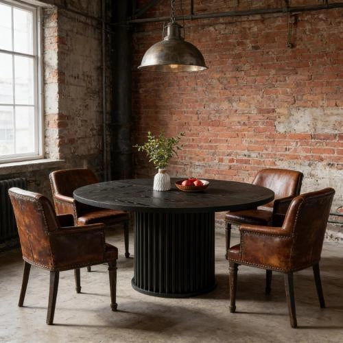Tavolo da pranzo rotondo per 6 persone con base in metallo e piedini regolabili, stile moderno, per cucina, nero