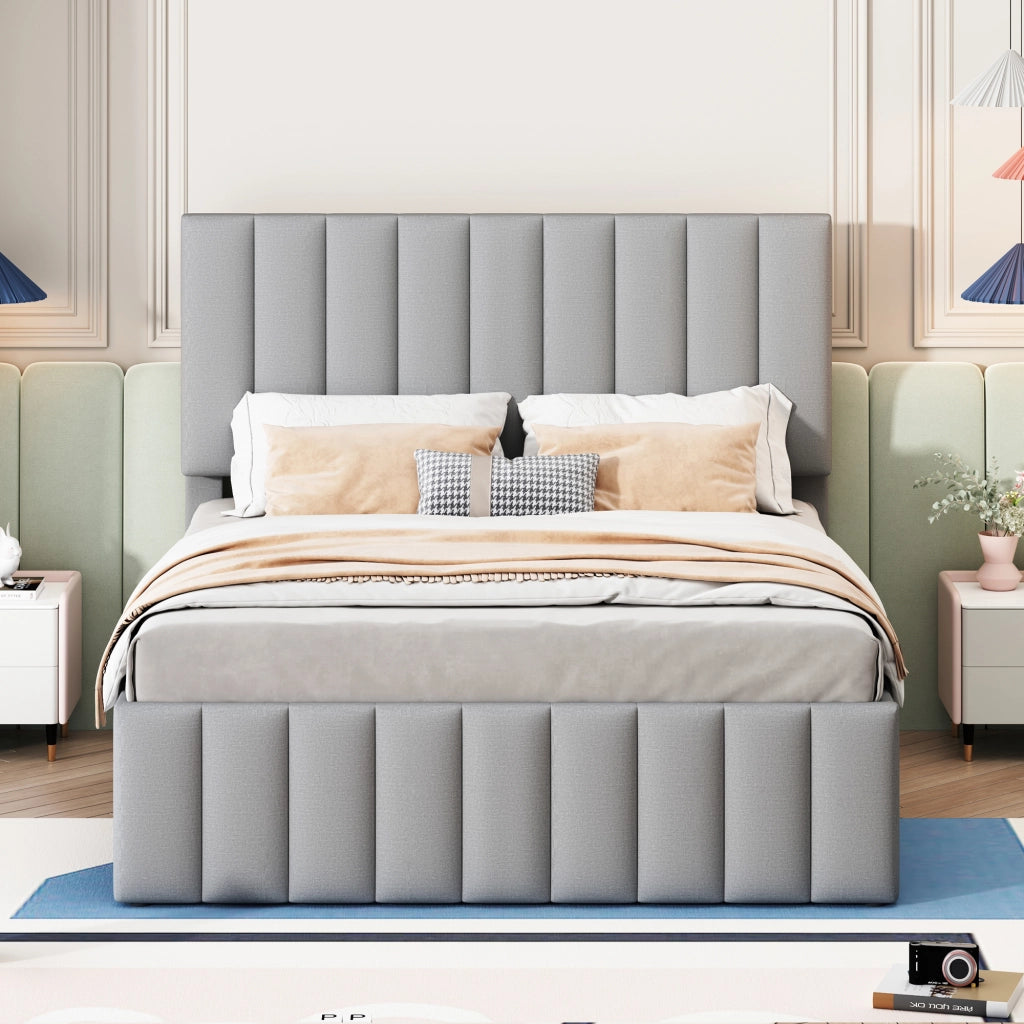 Letto estraibile 140×200 cm e 90×190 cm 3 posti; 3 cassetti e testiera regolabile; senza materasso; grigio