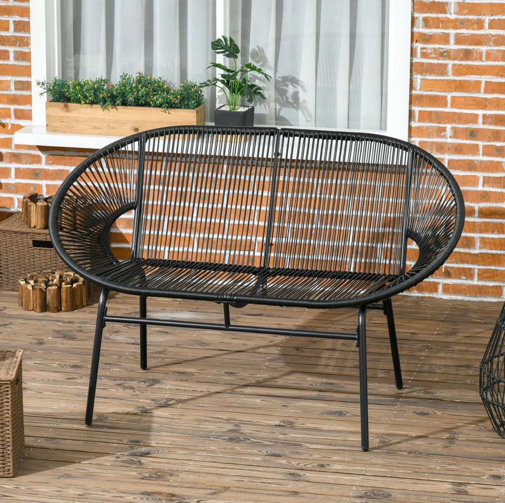 Divanetto da esterno 2 posti in rattan PE nero 132 cm