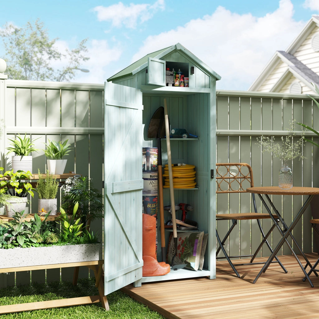 Casetta da Giardino Porta Attrezzi in Legno con 3 Ripiani, 77x54.2x179cm, Blu
