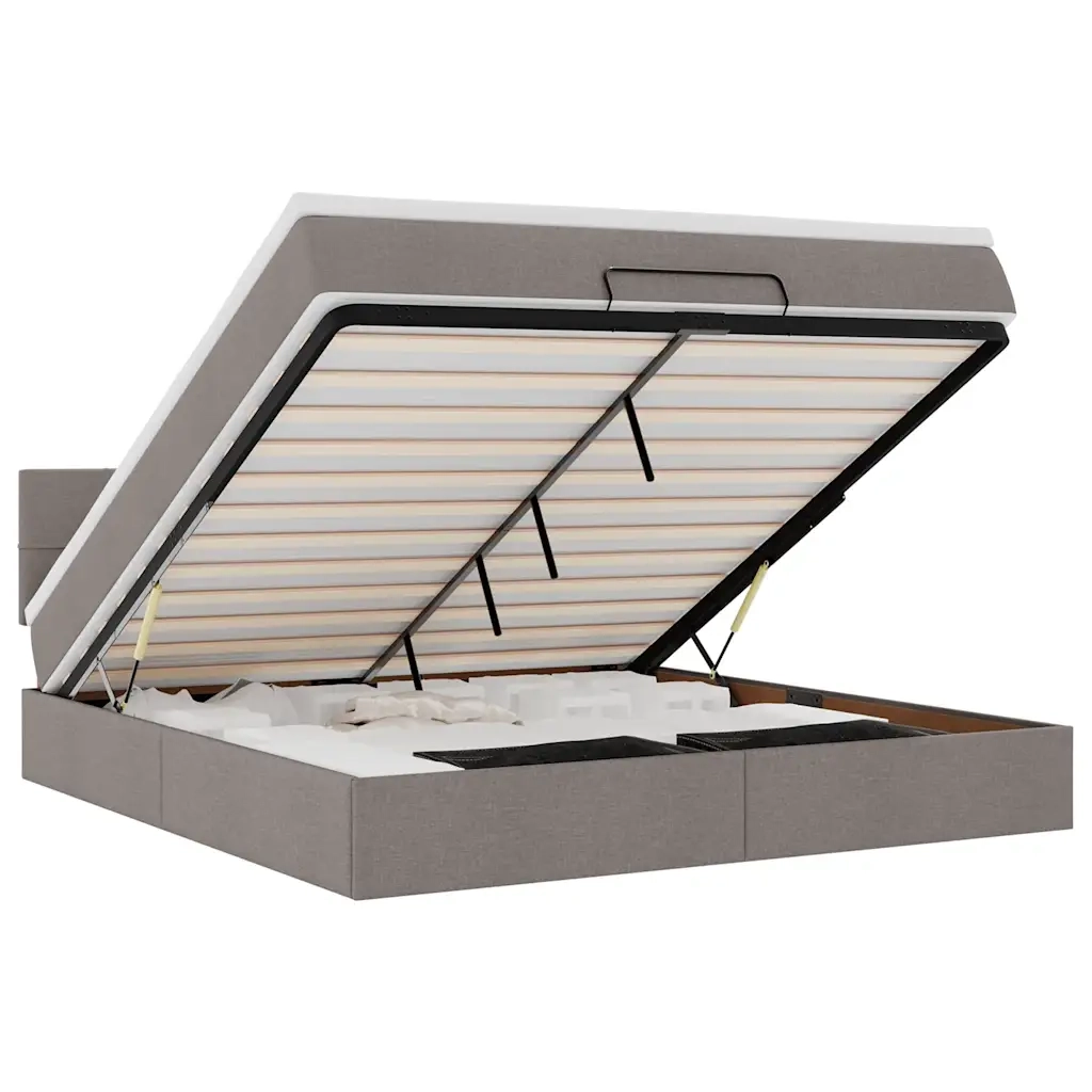 Pouf Letto con Materasso e LED Tortora 180x200cm in Tessuto