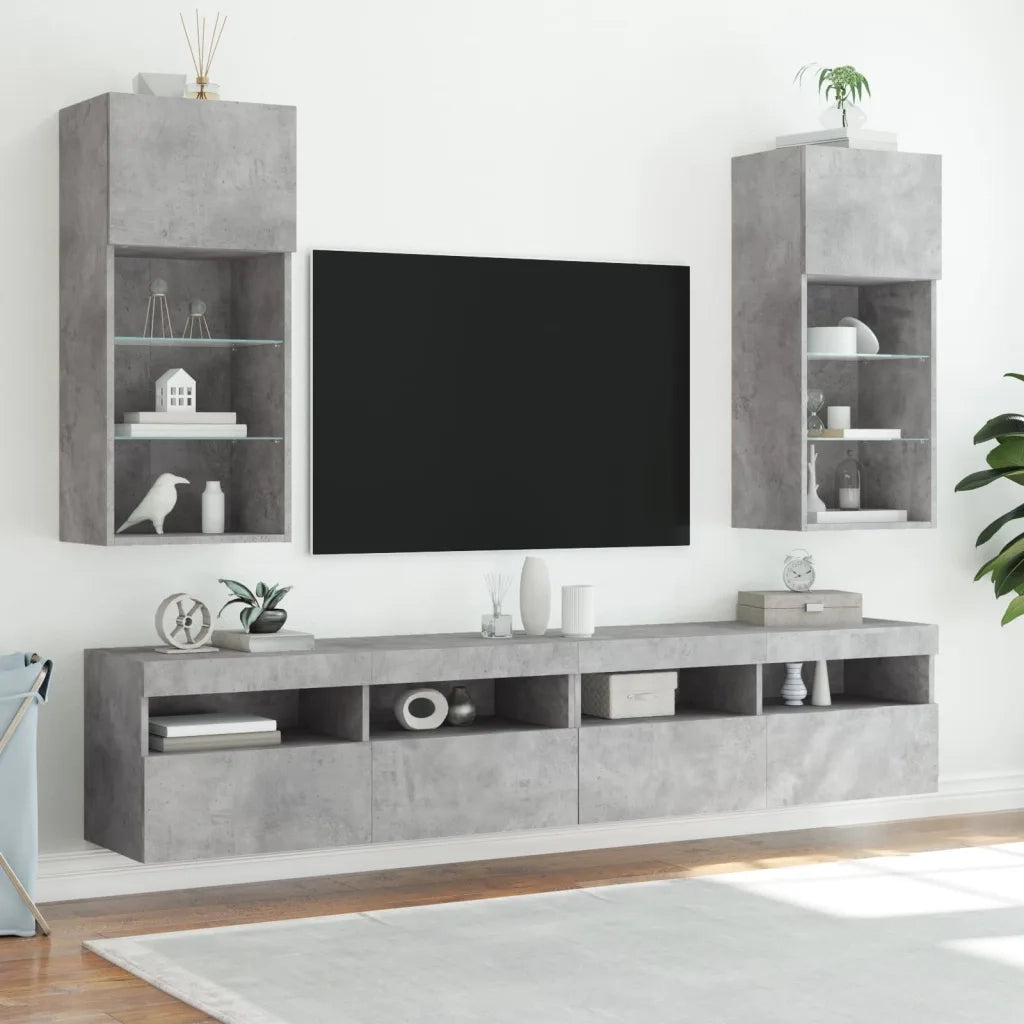 Mobili TV con Luci LED 2pz | Armadietto TV | Mobile Porta TV Grigio Cemento 40,5x30x90 cm