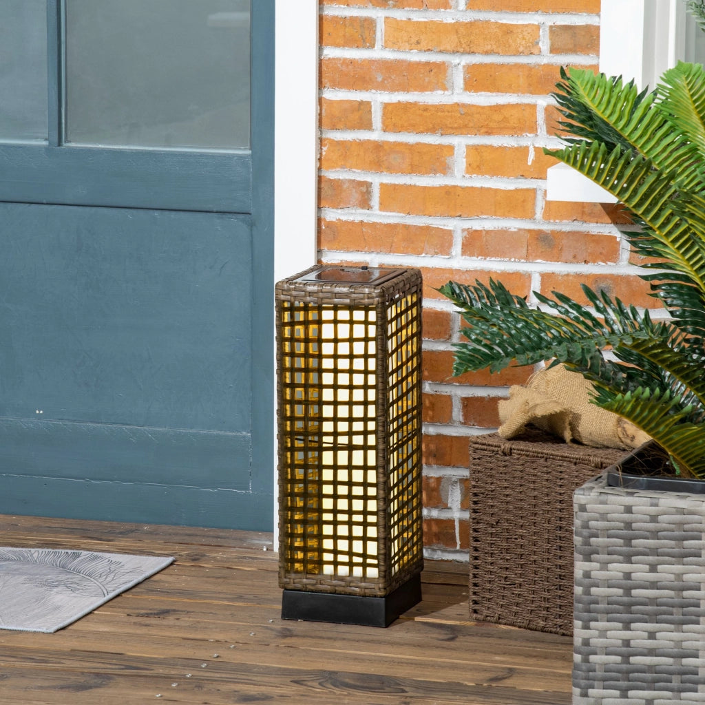Lampada solare da esterno in effetto rattan con sensore crepuscolare, LED 2500 K, IP44, color sabbia