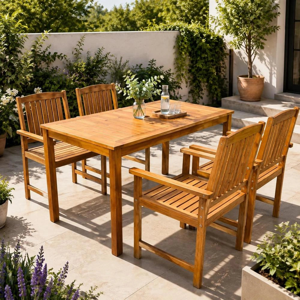 5-piece Garden Dining Set, Solid Acacia Wood