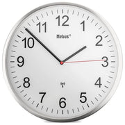 Mebus 19411 Orologio da Parete Radiocontrollato Diametro 30 cm con Quadrante Bianco e Lancetta dei Secondi Rossa colore Argento