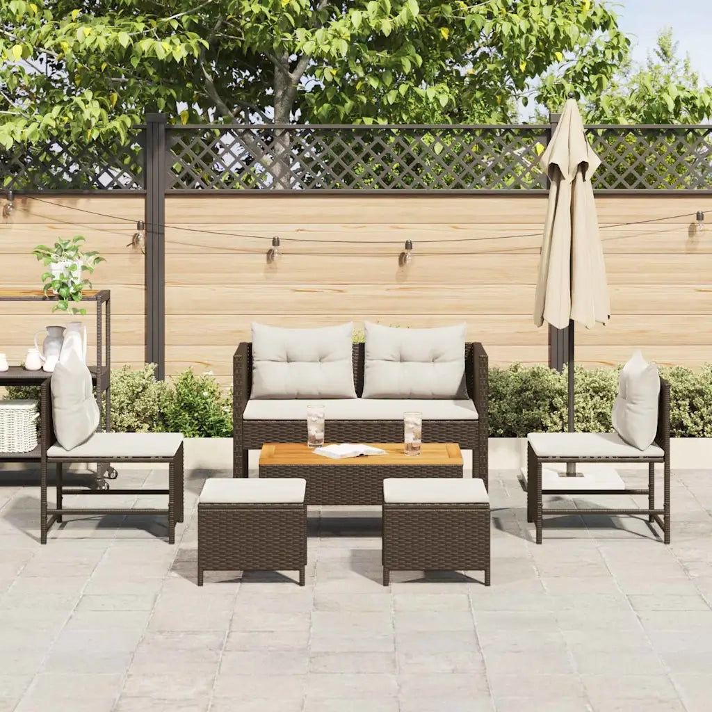 Set Divano da Giardino 6 pz | Set Salotto da Giardino Marrone e Crema polyrattan