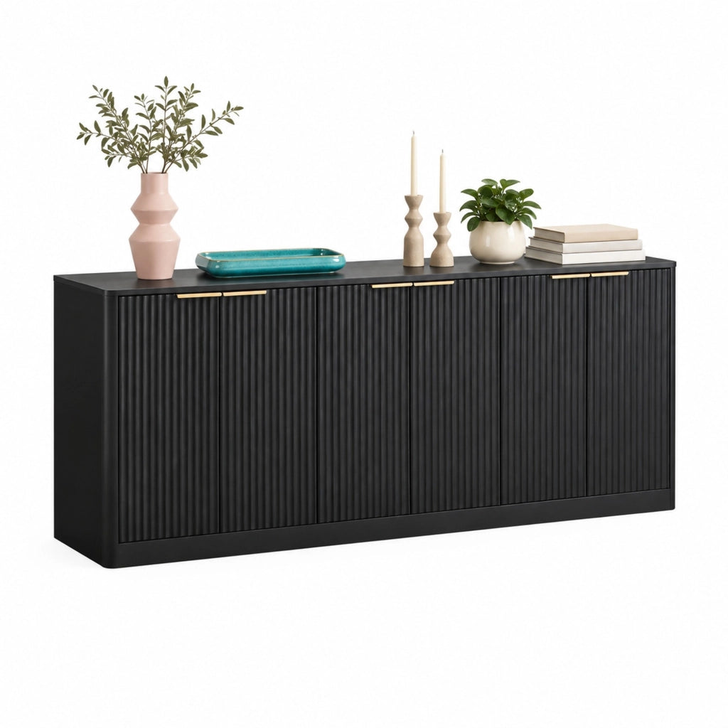 Credenza 170x40x70;5 cm con 6 ante; mobile TV e contenitore multifunzione in MDF nero