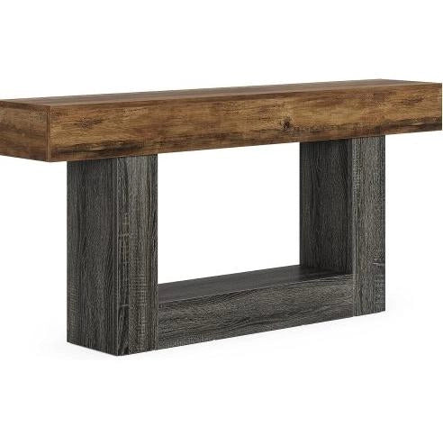 Consolle 160 cm in MDF grigio e marrone rustico con ripiano inferiore HOMVRA