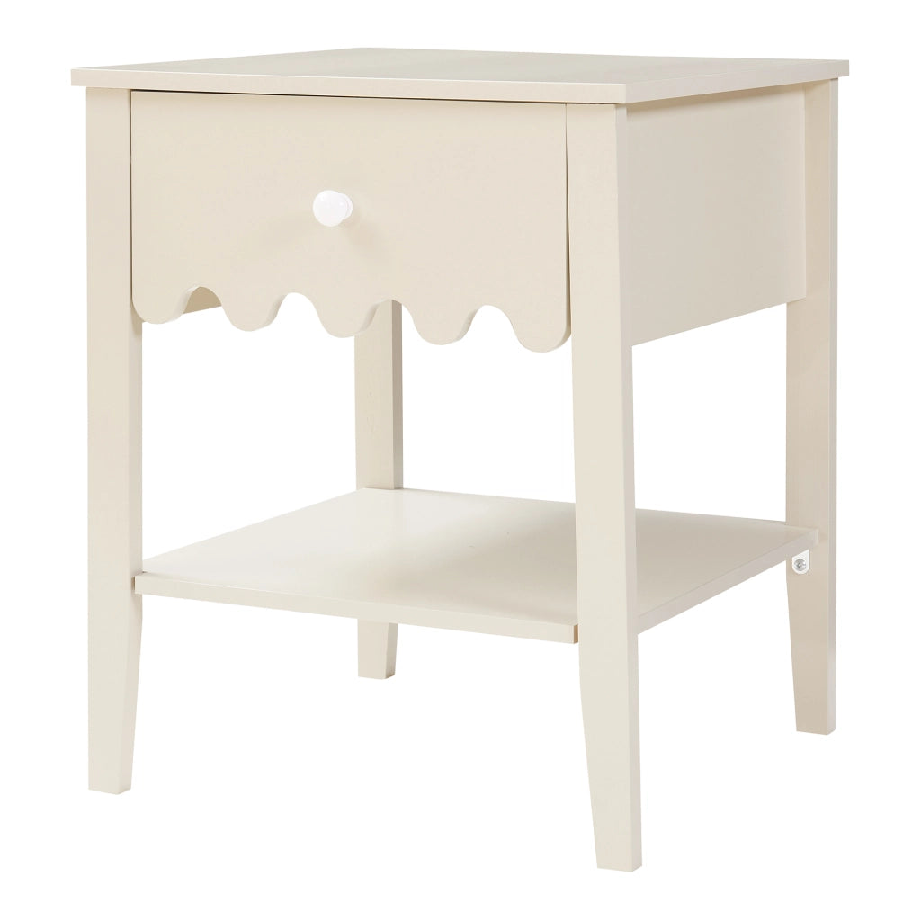 Comodino Luspoo con Cassetto e Ripiano Aperto 50 x 40 x 40 cm - Bianco Crema [en.casa]