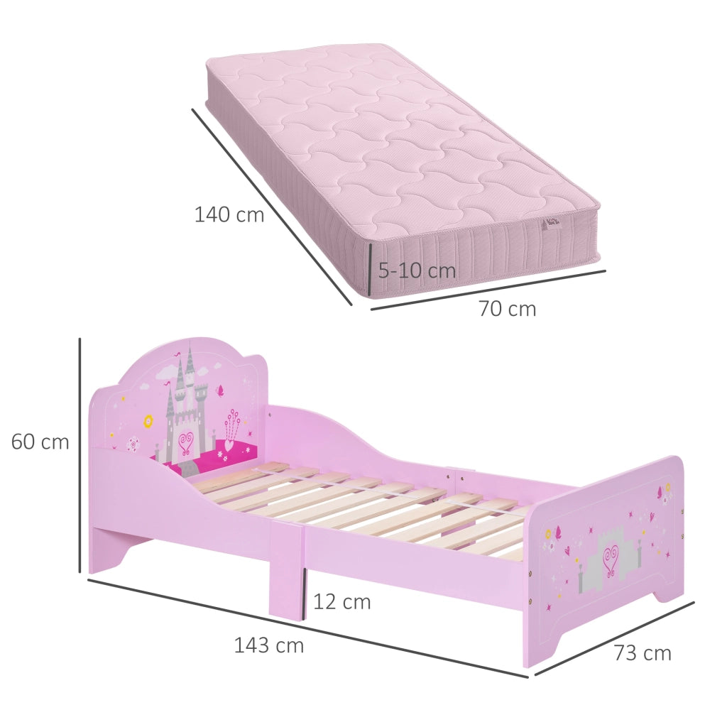 Letto Singolo Bambino 140x70 cm con Rete a Doghe ¨C Minimal ¨C Rosa MDF Multistrato