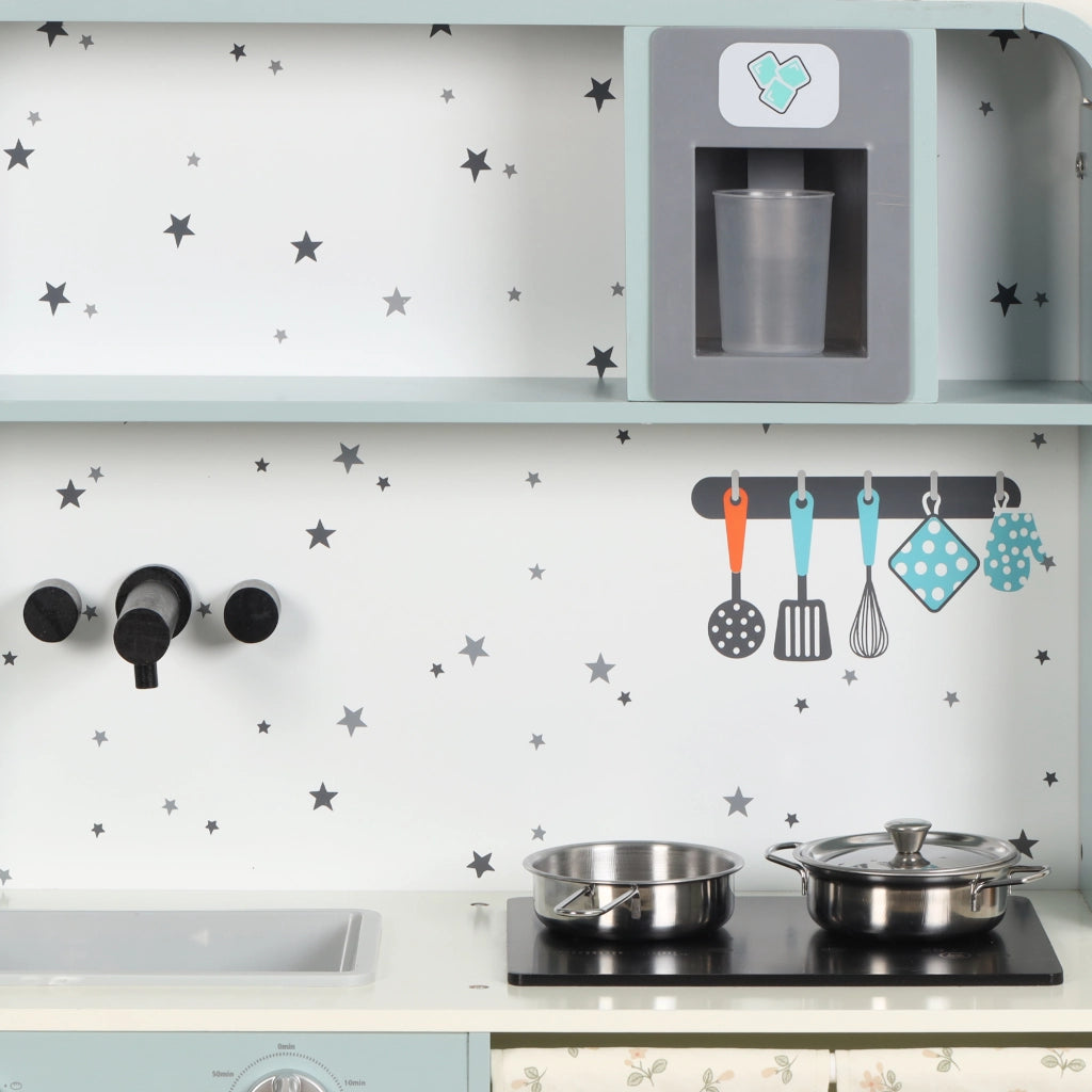 Cucina giocattolo per bambini con erogatore di ghiaccio; microonde e accessori; blu; 29 × 60 × 81 cm