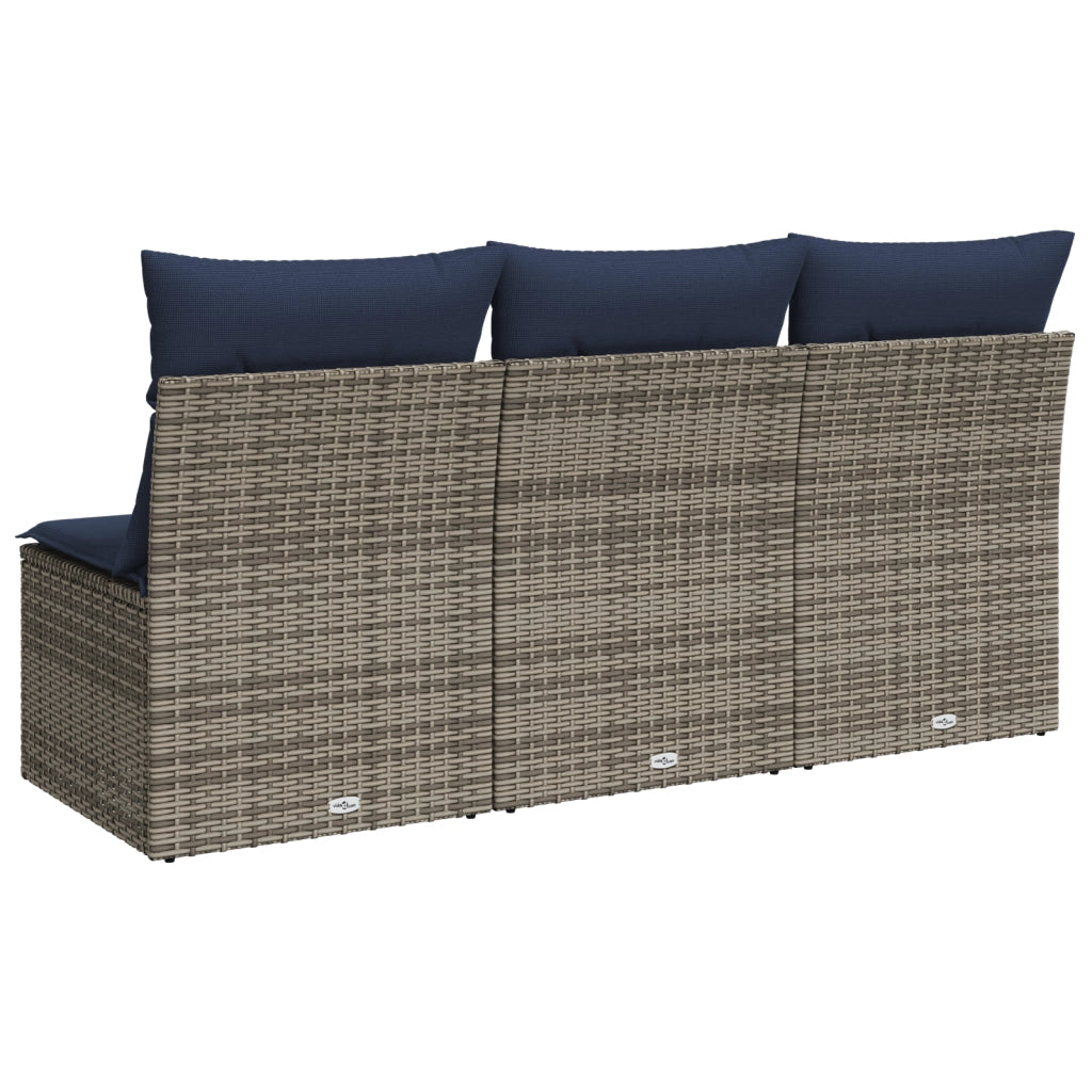 Divano da Giardino con Cuscini 3 Posti Grigio in Polyrattan 366166