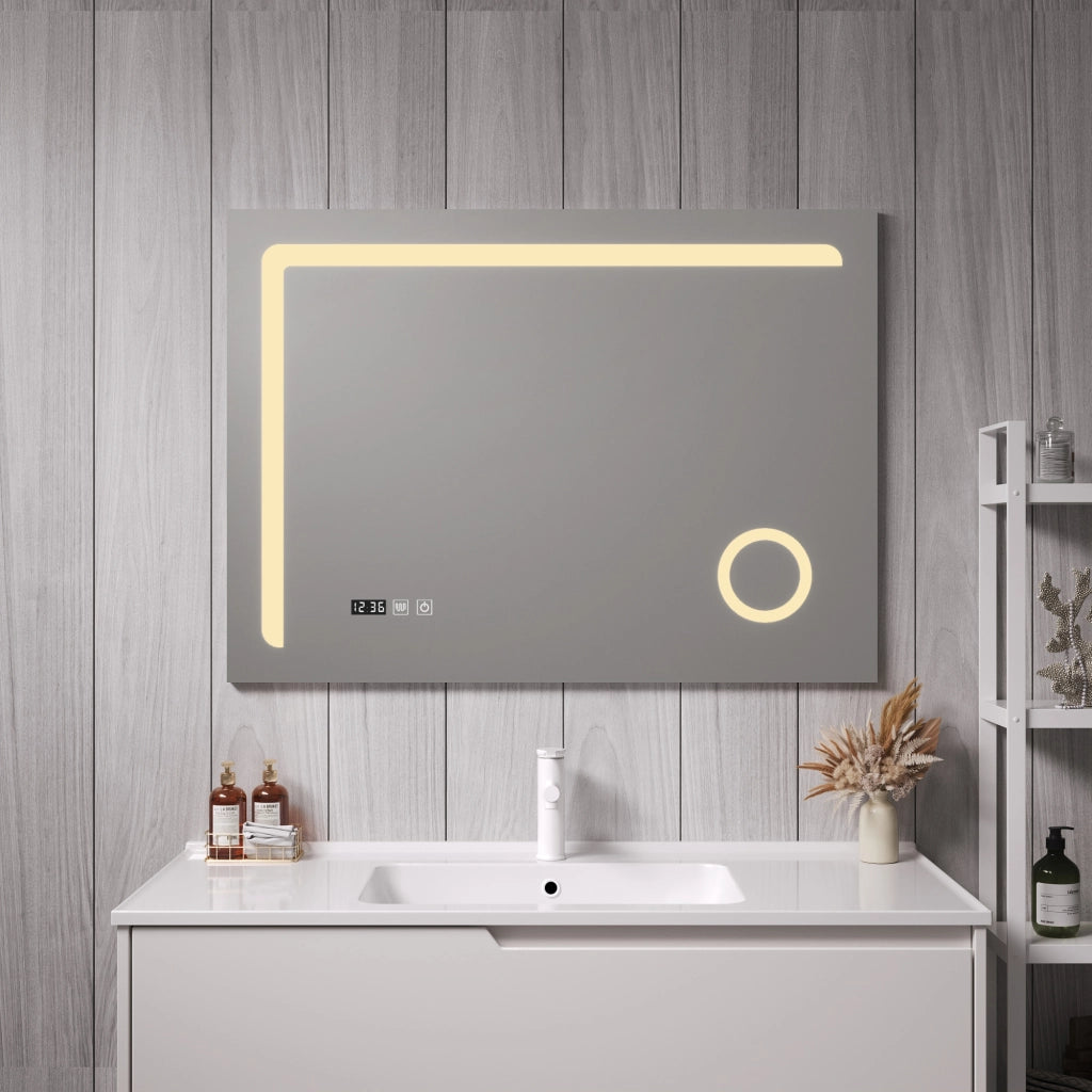 Specchio LED da Parete Chambave Multifunzionale Cornice Argentata 100 x 70 cm pro.tec